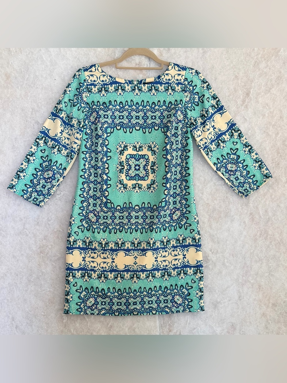 The Limited Turquoise and Navy Printed Mini Dress (SKU828)